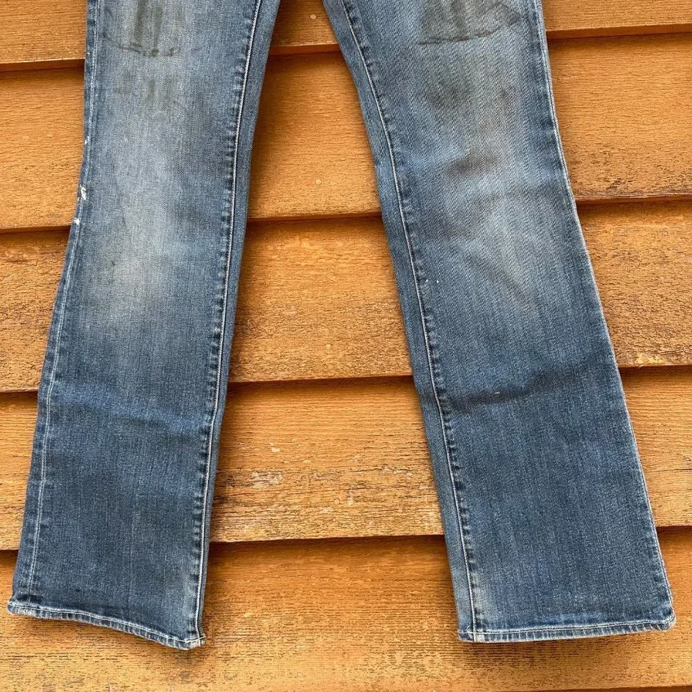 7 for All Mankind Destroyed Bootcut Worked in Low Rise Blue Jeans Size 30 - Picture 3 of 10